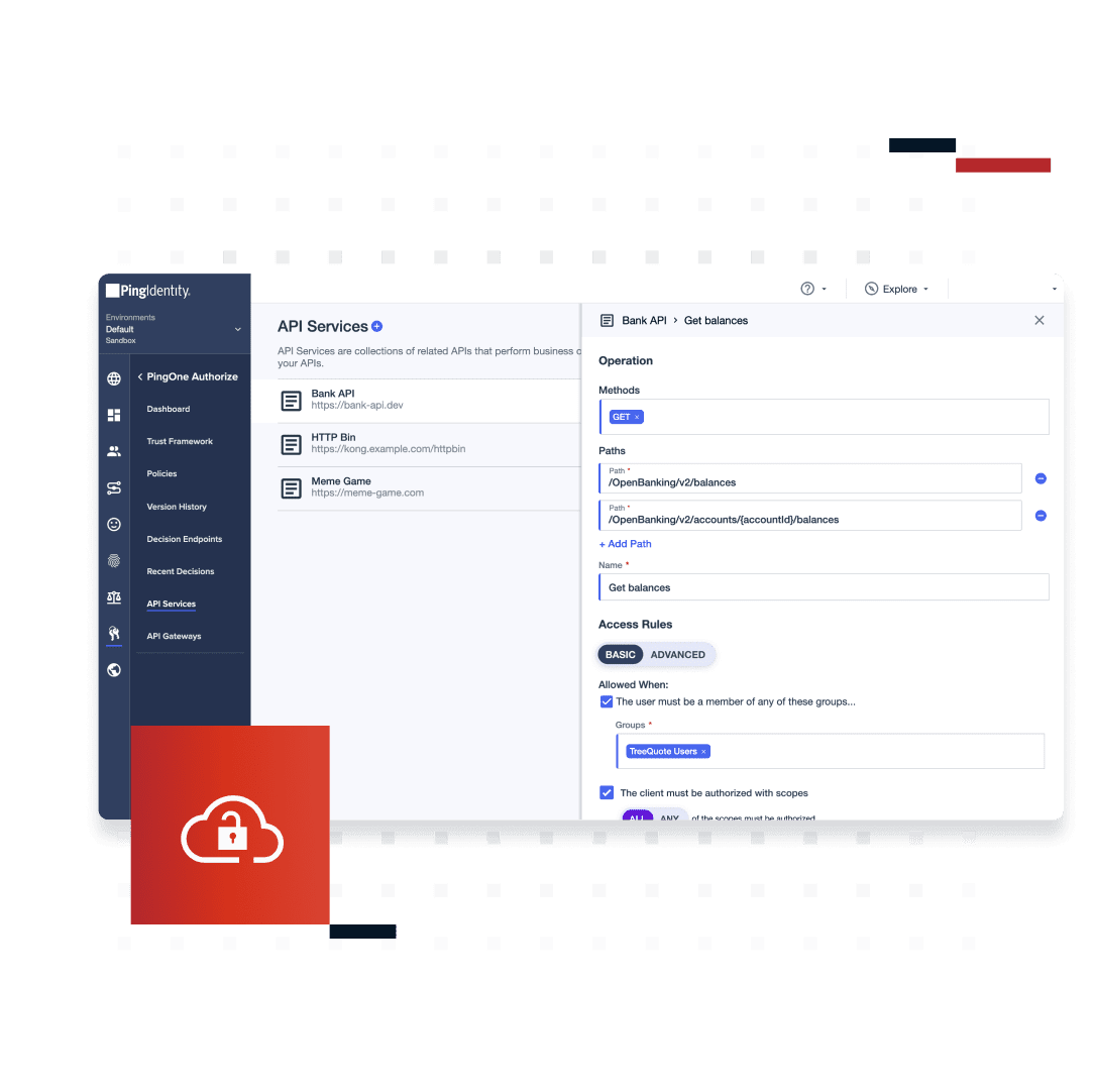 Screenshot of the PingOne Authorize API services screen